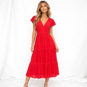 NWT Ted Baker Tiliana Tiered Ruffle Midi Dress Sz 1 US 0-2 Boho Chic Coral Zip